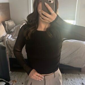 Black ribbed and meshed long sleeve